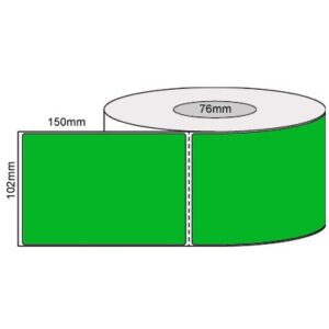 GREEN Plain Fluro Permanent Adhesive Perforated Thermal Labels - 102mm x 150mm - 76mm Core | Qty: 1,000 Labels