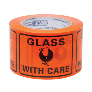 GLASS WITH CARE Printed Perforated Label Tape - 72mm x 100mm