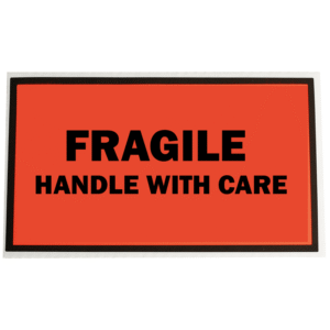 FRAGILE HANDLE WITH CARE Fluoro Perforated Labels (Packaging Stickers) - 150mm x 65mm | Qty: 500 Labels