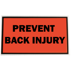 PREVENT BACK INJURY Fluoro Perforated Labels (Packaging Stickers) - 129mm x 96mm | Qty: 500 Bags