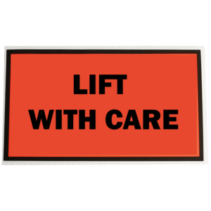 LIFT WITH CARE Fluoro Perforated Labels (Packaging Stickers) - 129mm x 96mm | Qty: 500 Labels