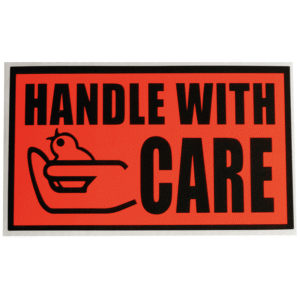 HANDLE WITH CARE Fluoro Perforated Labels (Packaging Stickers) - 130mm x 75mm | Qty: 500 Labels