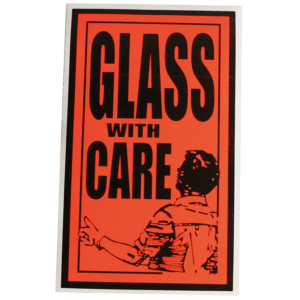GLASS WITH CARE Fluoro Perforated Labels (Packaging Stickers) - 75mm x 130mm | Qty: 500 Labels