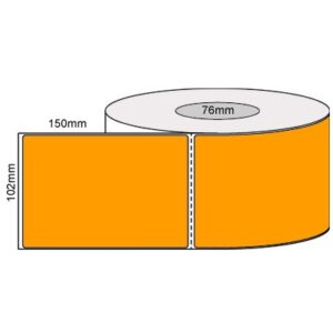 ORANGE Plain Fluro Permanent Adhesive Perforated Thermal Labels - 102mm x 150mm - 76mm Core | Qty: 1,000 Labels