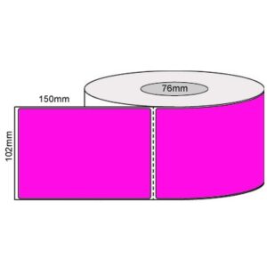 PINK Plain Fluro Permanent Adhesive Perforated Thermal Labels - 102mm x 150mm - 76mm Core | Qty: 1,000 Bags