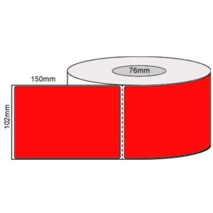 RED Plain Fluro Permanent Adhesive Perforated Thermal Labels - 102mm x 150mm - 76mm Core | Qty: 1,000 Labels