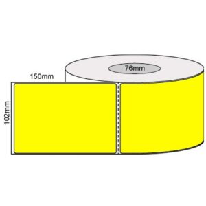 YELLOW Plain Fluro Permanent Adhesive Perforated Thermal Labels - 102mm x 150mm - 76mm Core | Qty: 1,000 Labels