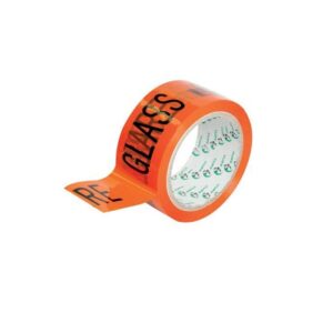 GLASS WITH CARE Printed Messaging Tape - Black on Fluro Orange - 48mm x 66m - 50um | Qty: 6 Rolls