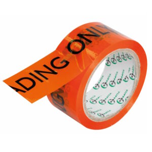 TOP LOADING ONLY Printed Messaging Tape - Black on Fluro Orange - 48mm x 66m - 50um | Qty: 6 Rolls