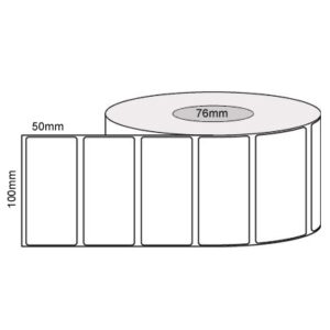 WHITE Plain Permanent Adhesive Thermal Labels - 100mm x 50mm - 76mm Core