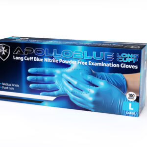 ApolloBlue Long Cuff - BLUE 6.5gm Premium Nitrile Powder Free Examination Gloves | Qty: 100 Units